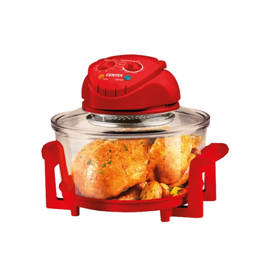 Аэрогриль Centek CT-1456, 1400 Вт, 12+5 л, 2 решётки, красный