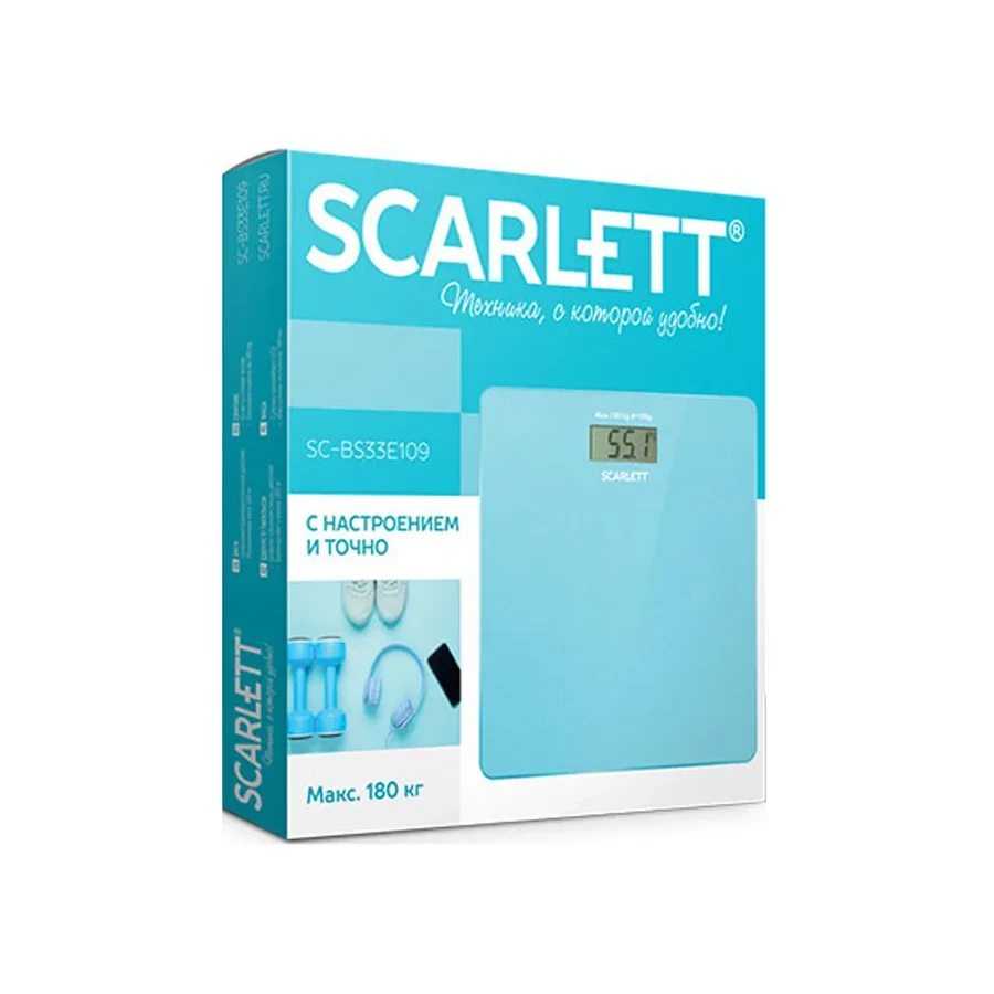 Электронные весы Scarlett SC-BS33E109, стекло, 180 кг, лазурный — 2
