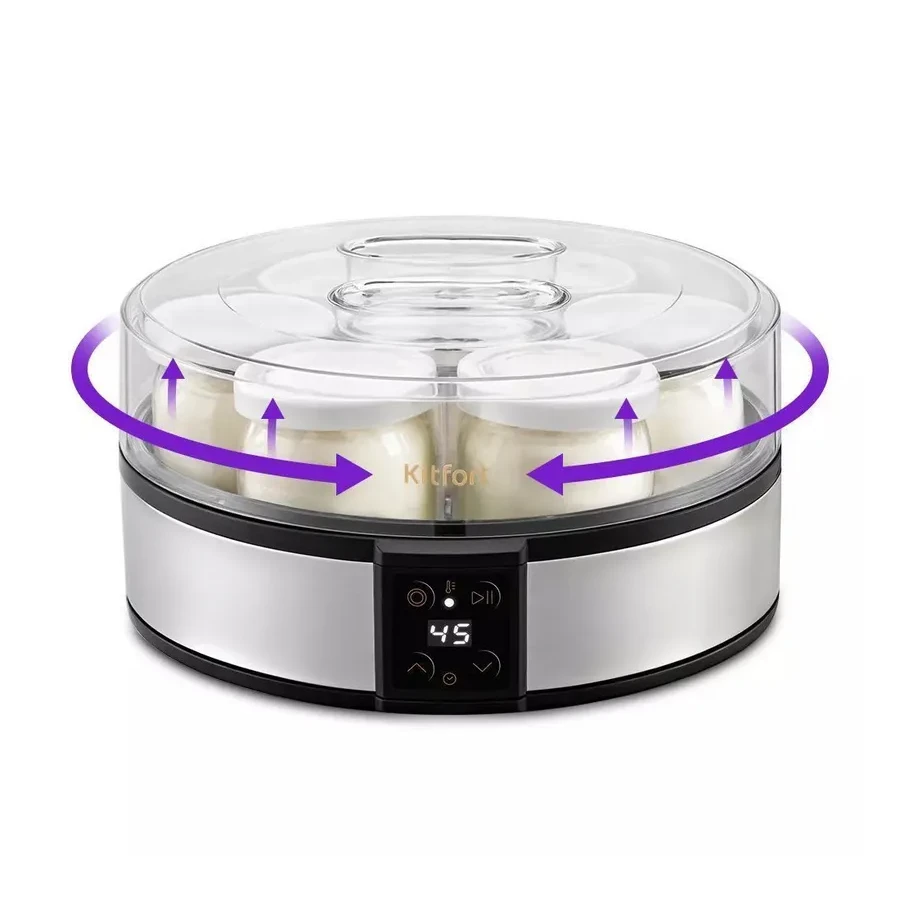 Йогуртница Kitfort КТ-6363, 7 емкостей, дисплей, серебристый — 2