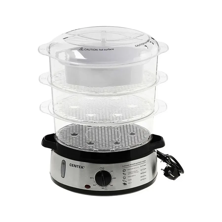 Пароварка Centek CT-1457, 800Вт, 3 контейнера, 9л — 2