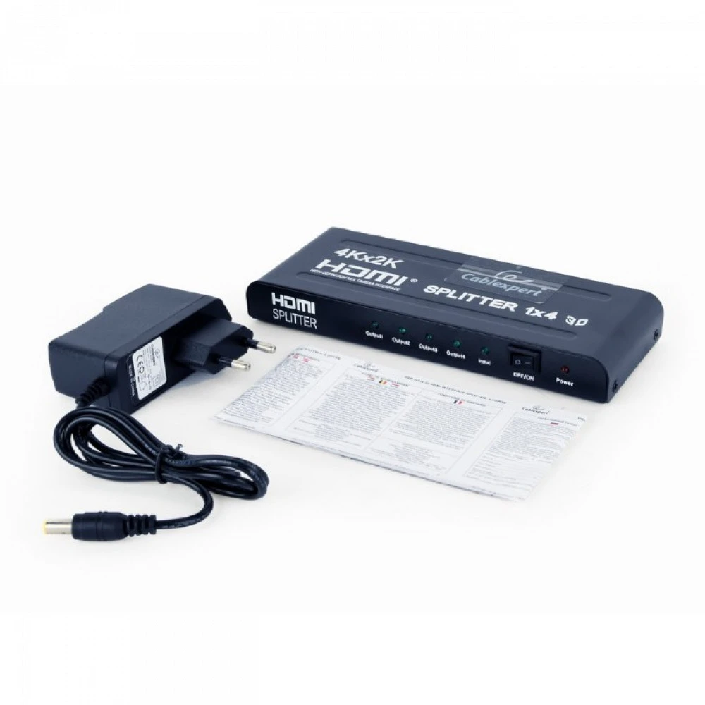 Разветвитель HDMI Cablexpert DSP-4PH4-02, HD19F/4x19F, 1 компьютер => 4 монитора, Full-HD, 3D, 1.4v, — 2