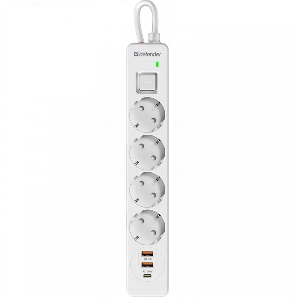 Сетевой фильтр Defender DFS 141 - 1,5 М, 4 розеток, 2xUSB, 1xType-C, белый — 3