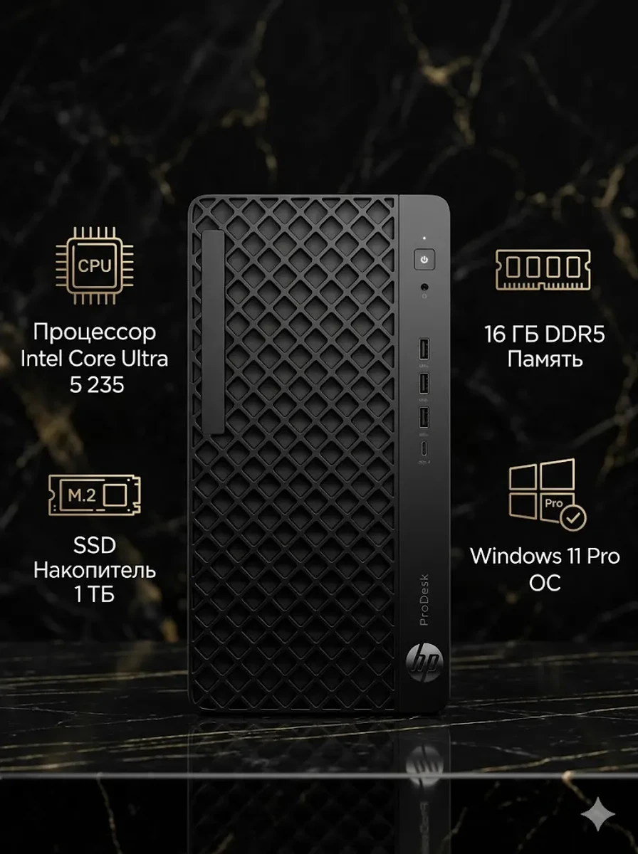 Системный блок HP ProDesk 4 Tower G1i,280W,U5 235,16GB DDR5,1TB PCIe,NoODD,W11P,3yw,125Blk kbd+mse