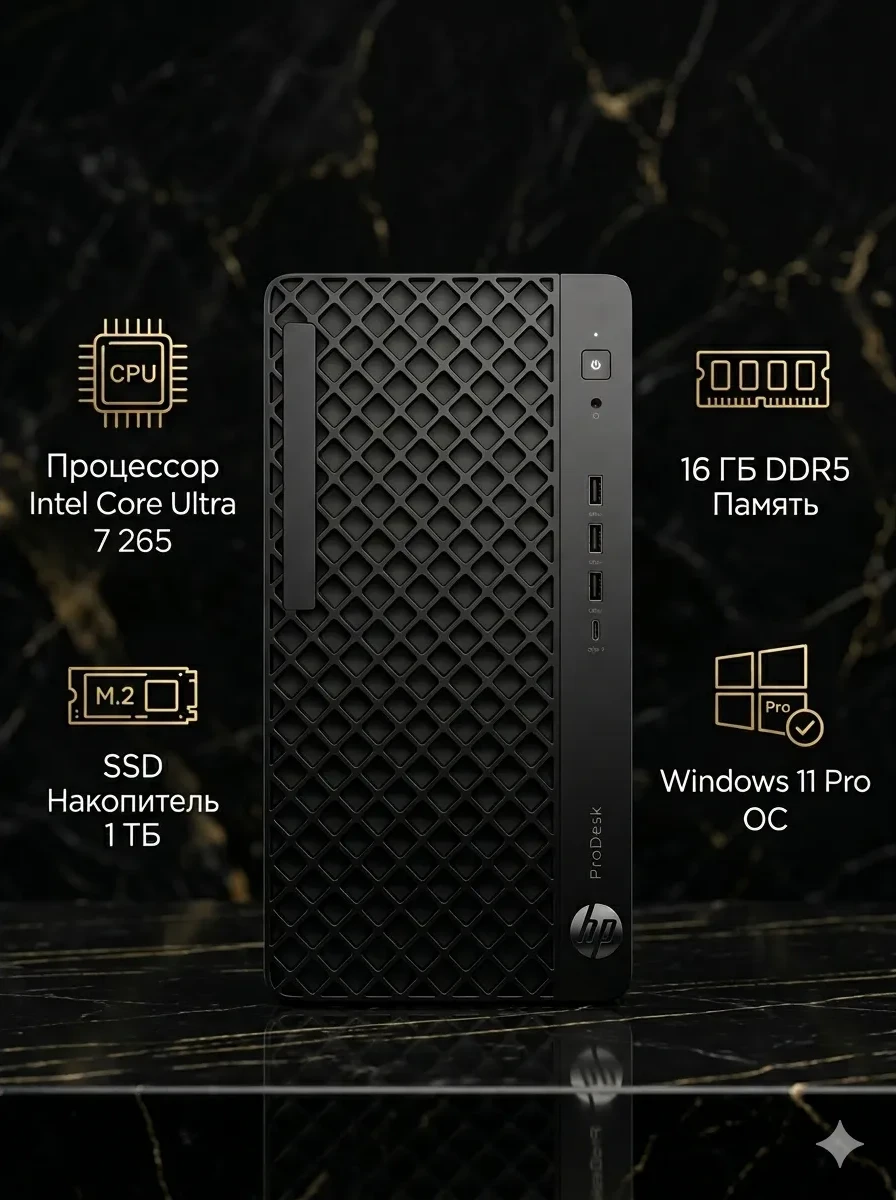 Системный блок HP ProDesk 4 Tower G1i,280W,U7 265,16GB DDR5,1TB PCIe,NoODD,W11P,3yw,125Blk kbd+mse