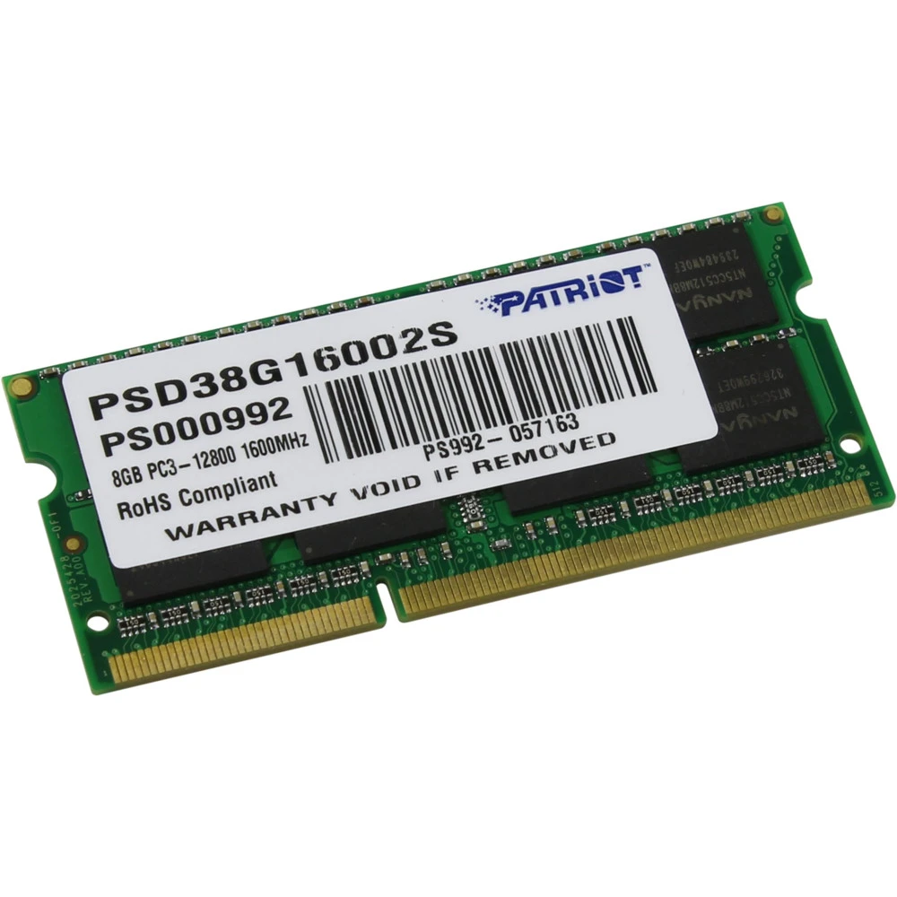 Оперативная память SO-DIMM 8GB DDR3 PC12800/1600MHz Patriot Signature Line, BOX (PSD38G16002S)