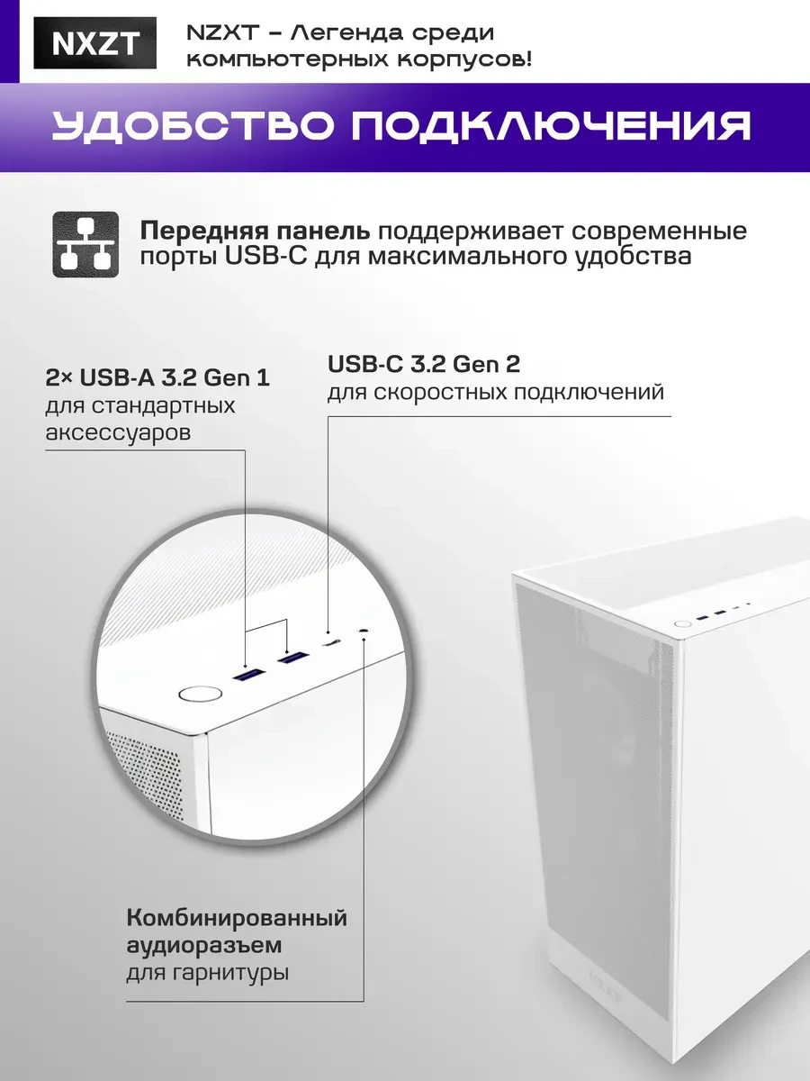 Корпус NZXT H7 Flow 2024, Mid-Tower ATX, белый — 5