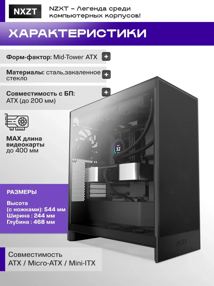 Корпус NZXT H7 Flow 2024, Mid-Tower ATX, чёрный — 2