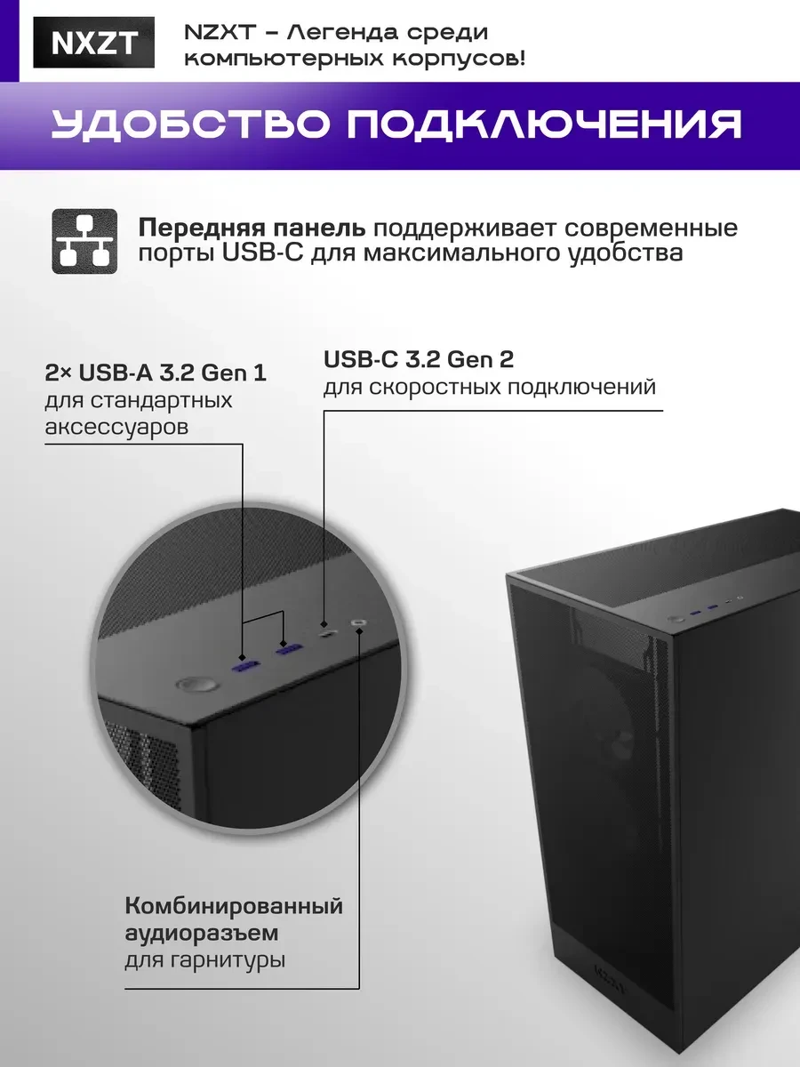 Корпус NZXT H7 Flow 2024, Mid-Tower ATX, чёрный — 5