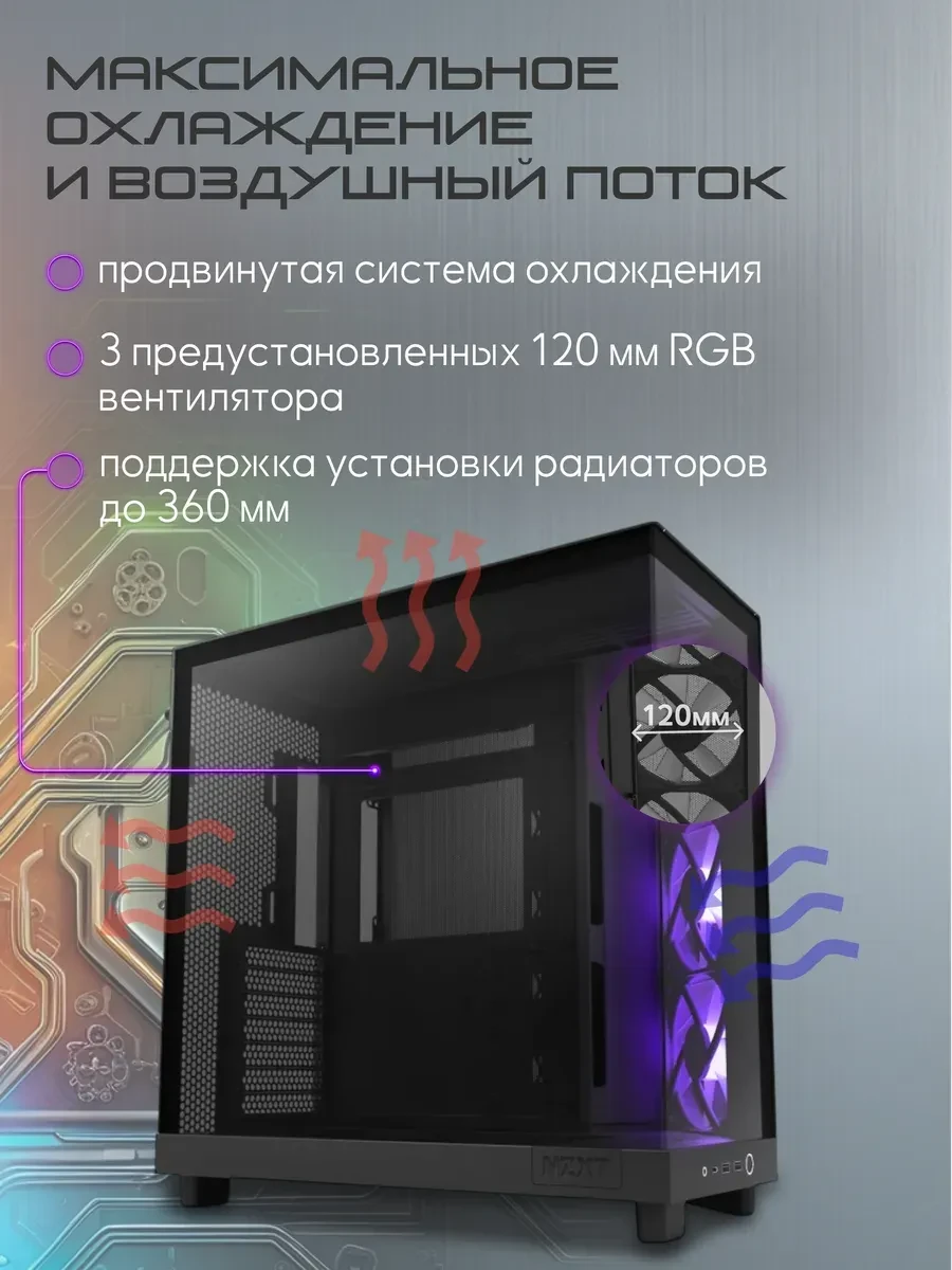 Корпус NZXT H6 Flow RGB 2023, ATX, RGB вентиляторы, чёрный — 2