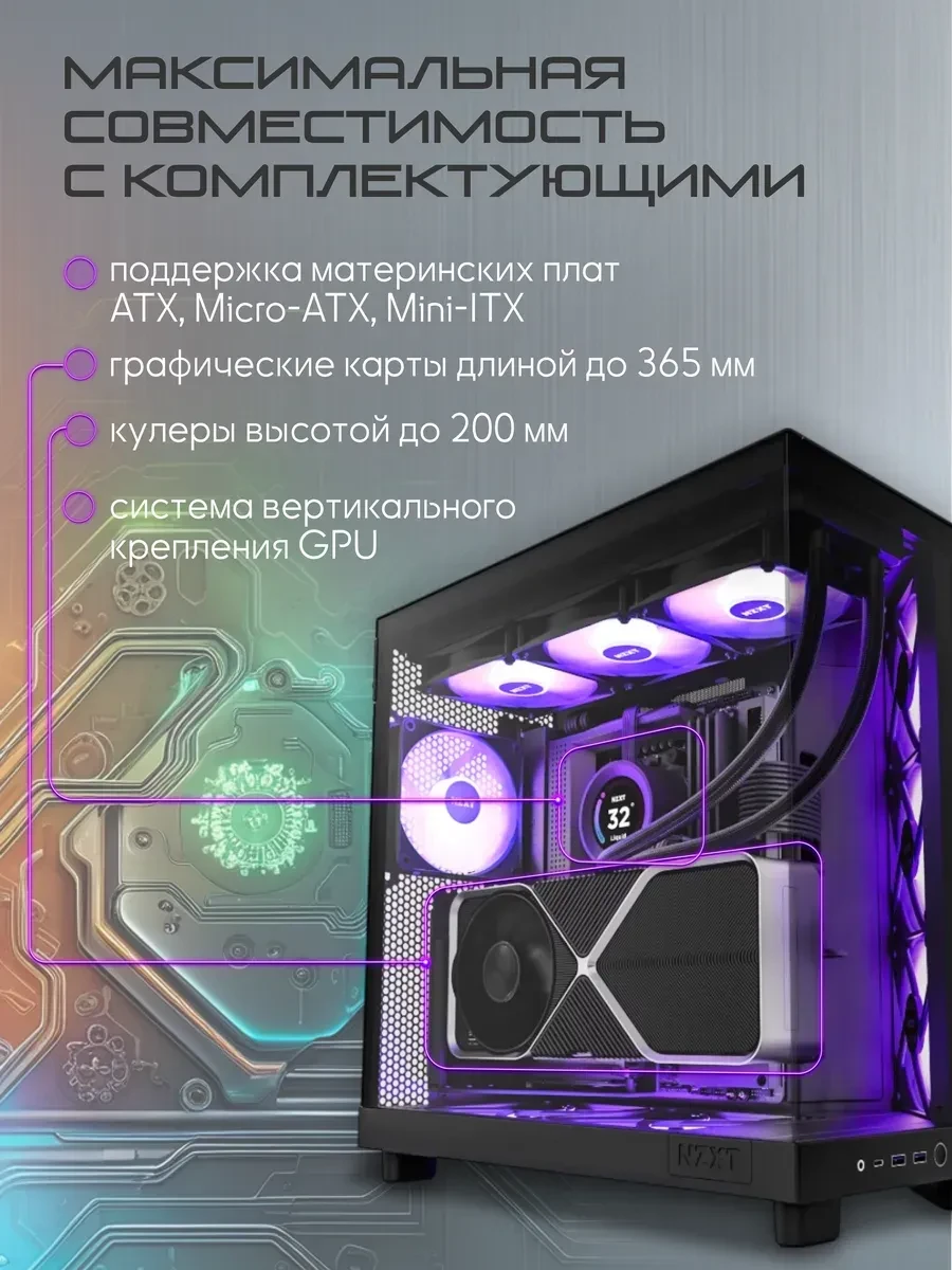 Корпус NZXT H6 Flow RGB 2023, ATX, RGB вентиляторы, чёрный — 4