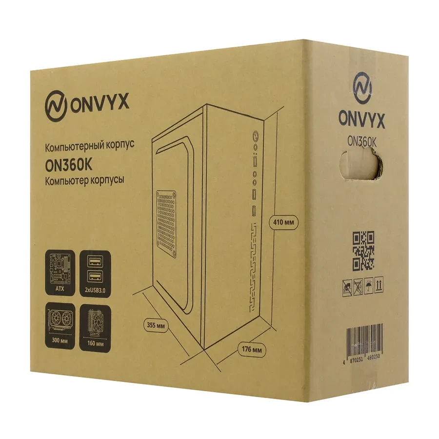 Компьютерный корпус ONVYX ON360K, Без БП, 2xUSB3.0, HD-Audio, ATX, Black — 2