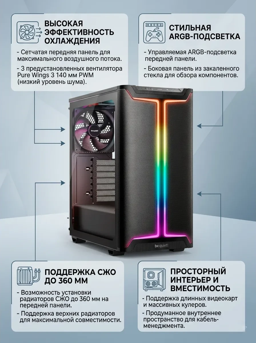 Компьютерный корпус Bequiet! Pure Base 501 DX Black Без Б/П