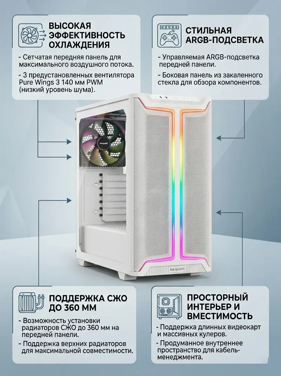 Компьютерный корпус Bequiet! Pure Base 501 DX White Без Б/П