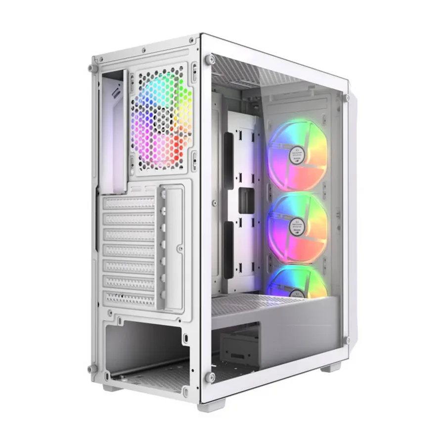 Корпус Wintek Tornado Pro PS195-W-M TG, ATX, USB 1*3.0/2*2.0, HD+Mic, 0,5mm, 4*12cm ARGB, White — 2