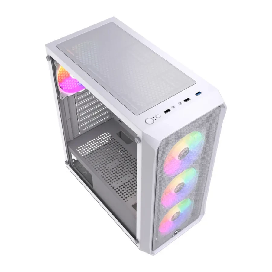 Корпус Wintek Tornado Pro PS195-W-M TG, ATX, USB 1*3.0/2*2.0, HD+Mic, 0,5mm, 4*12cm ARGB, White — 3