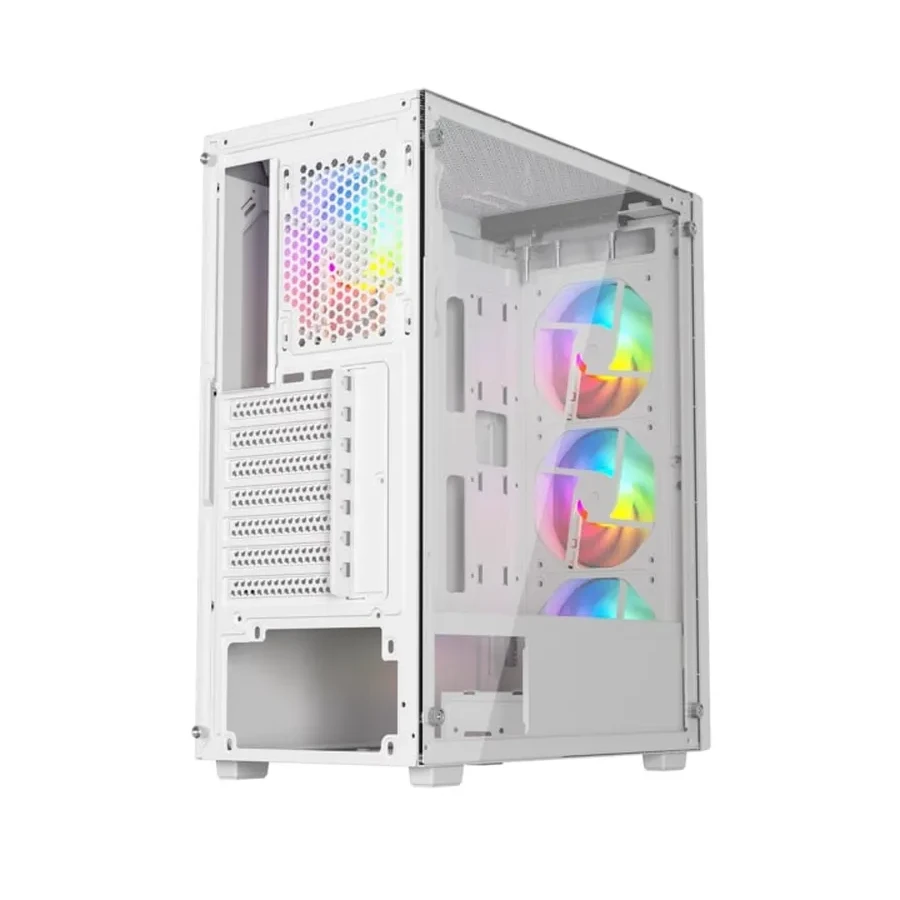 Корпус Wintek Mars PS195-6-M-W TG, ATX/Micro ATX, USB 1*3.0/2*2.0, 0,45mm, 4*12cm ARGB fan (контроллер + пульт д/у в комплекте), белый — 5