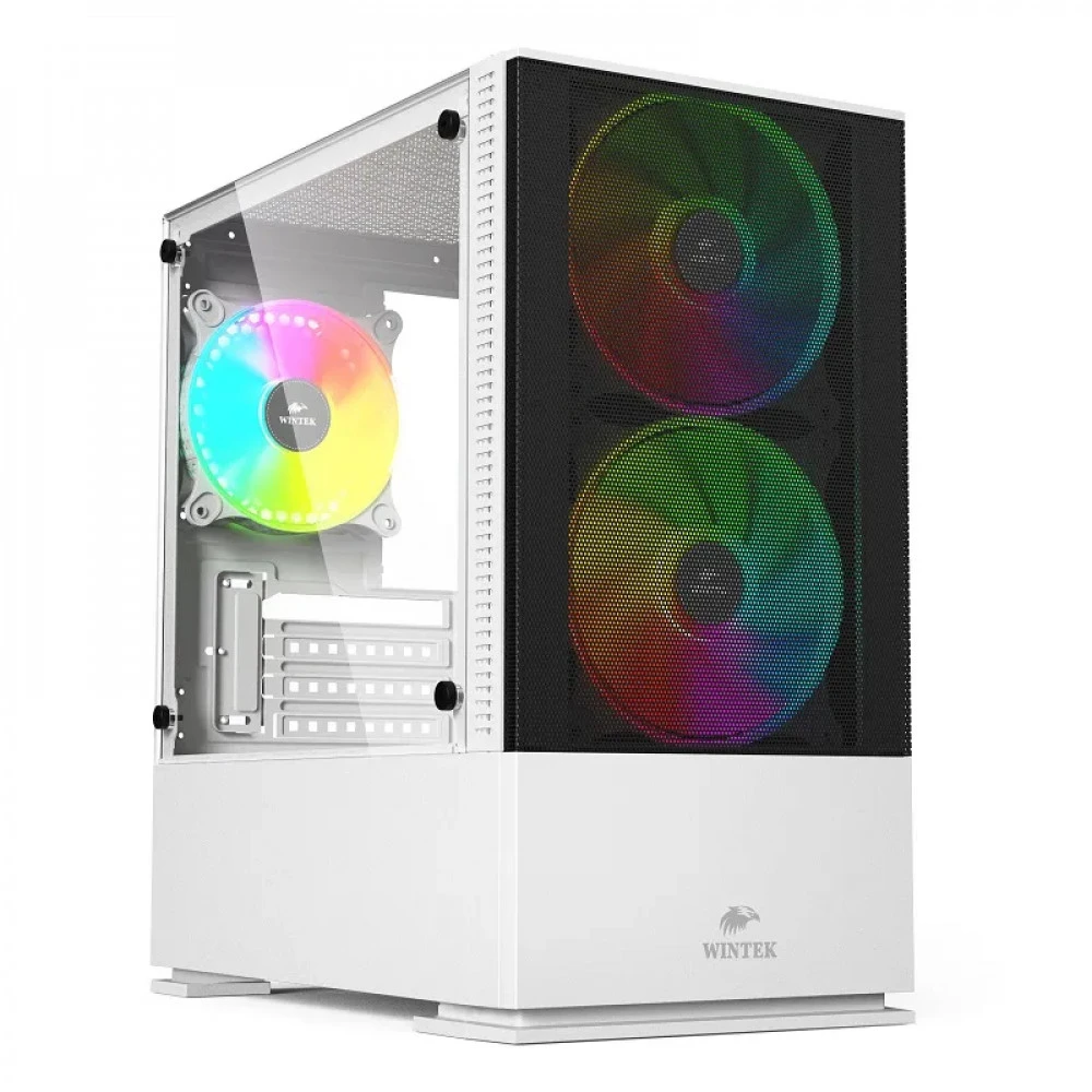 Корпус Wintek Shadow 701-W TG, Micro ATX, USB 1*3.0/1*2.0, HD-Audio+Mic, 2*14cm+1*12cm ARGB fan (без контроллера), белый — 2