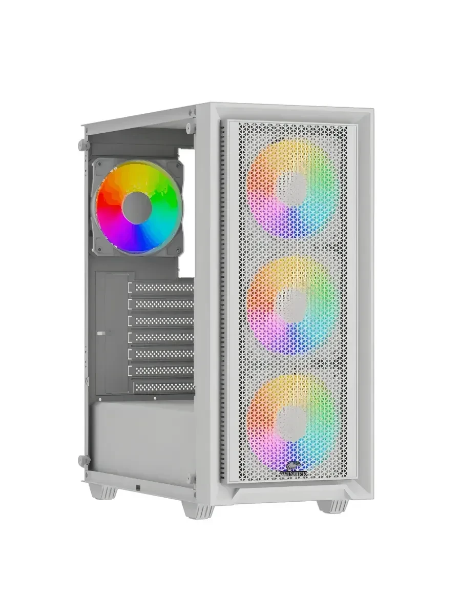 Корпус Wintek Apollo 802-W-M TG, ATX/Micro ATX, USB 1*3.0/2*2.0, HD+Mic, 4*12cm ARGB (контроллер + пульт д/у в комплекте), белый