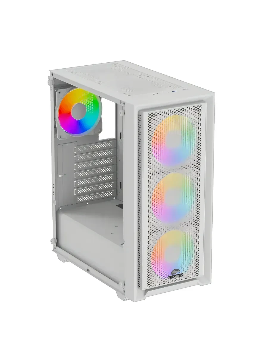 Корпус Wintek Apollo 802-W-M TG, ATX/Micro ATX, USB 1*3.0/2*2.0, HD+Mic, 4*12cm ARGB (контроллер + пульт д/у в комплекте), белый — 3