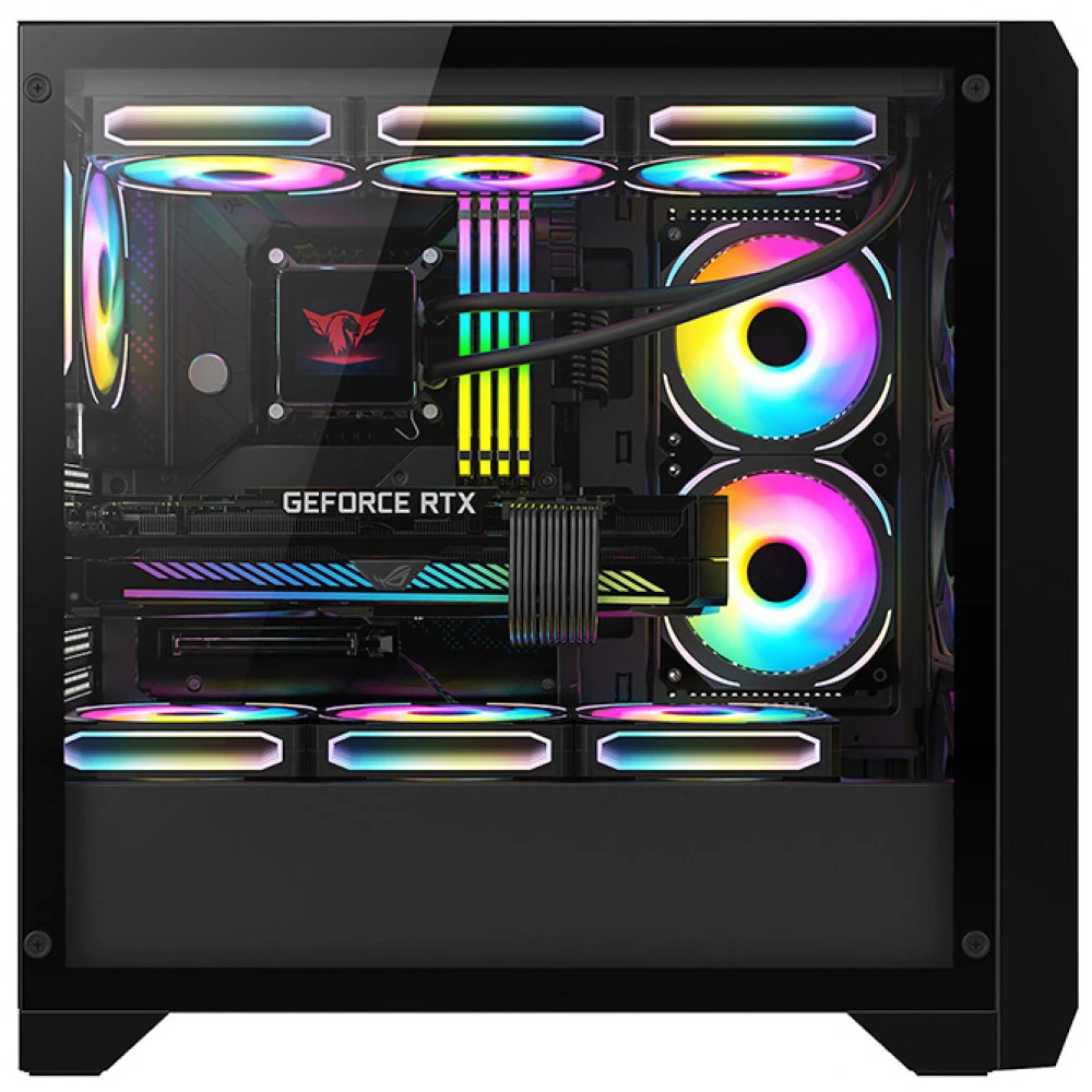 Корпус HuntKey GX750A Predator, Midi Tower, ATX, m-ATX, Black, 2x3.5"/1x2.5", 2xUSBx2.0, USB3.0 — 3