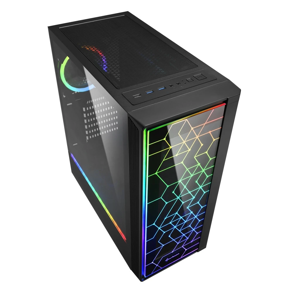 Корпус Sharkoon RGB LIT 100, Midi Tower, ATX, Black, 2x3.5"/6x2.5", USB2.0, 2xUSB3.0