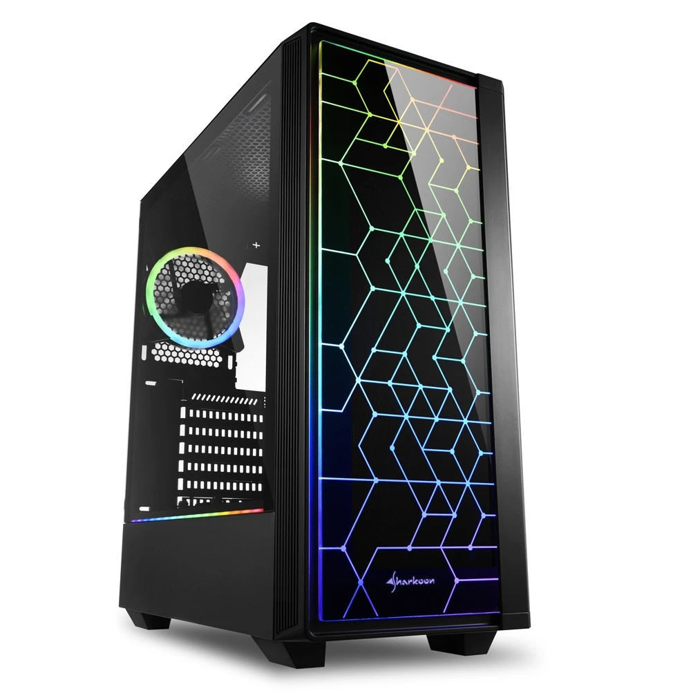 Корпус Sharkoon RGB LIT 100, Midi Tower, ATX, Black, 2x3.5"/6x2.5", USB2.0, 2xUSB3.0 — 2