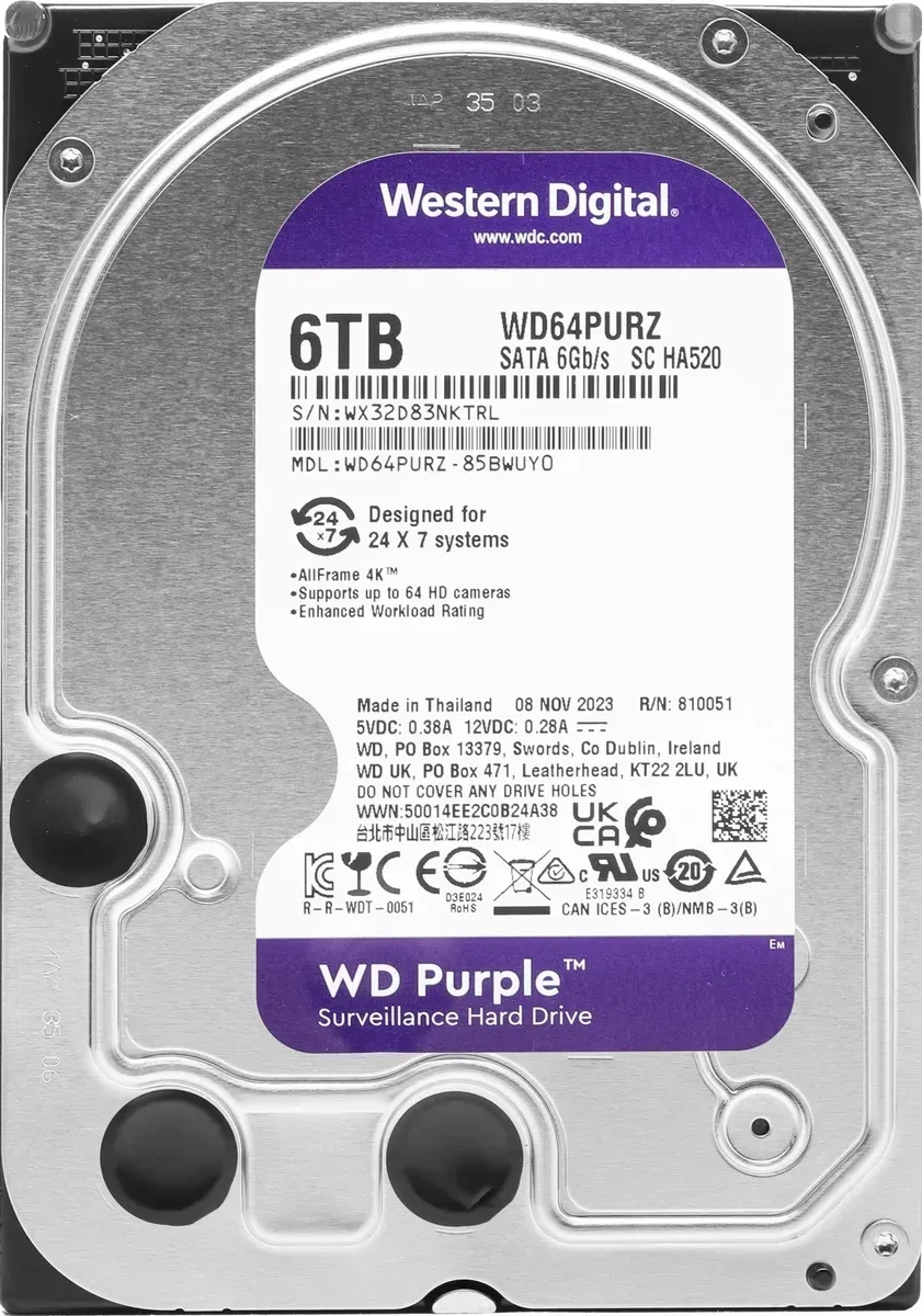 HDD Western Digital Purple 6TB 3.5" SATA, видеонаблюдение