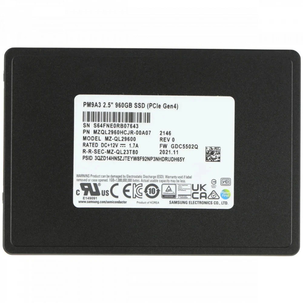 SSD-накопитель Samsung PM9A3, 960GB, PCIe 4