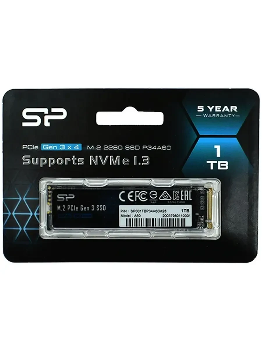 SSD накопитель SSD Silicon Power P34A60, 1TB, NVMe PCIe 3.0 — 2