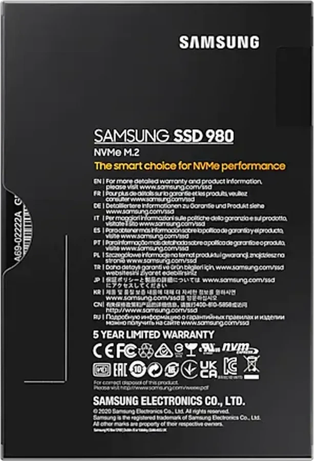 SSD накопитель Samsung 980 NVMe, 500GB, M.2, PCIe — 5