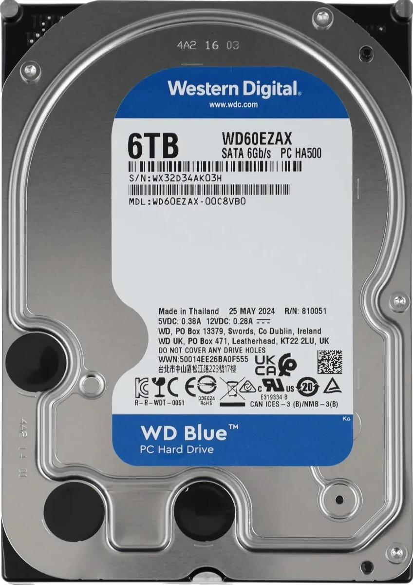 SSD накопитель Disk 6TB Western Digital Blue HDD, 5400rpm, 256MB