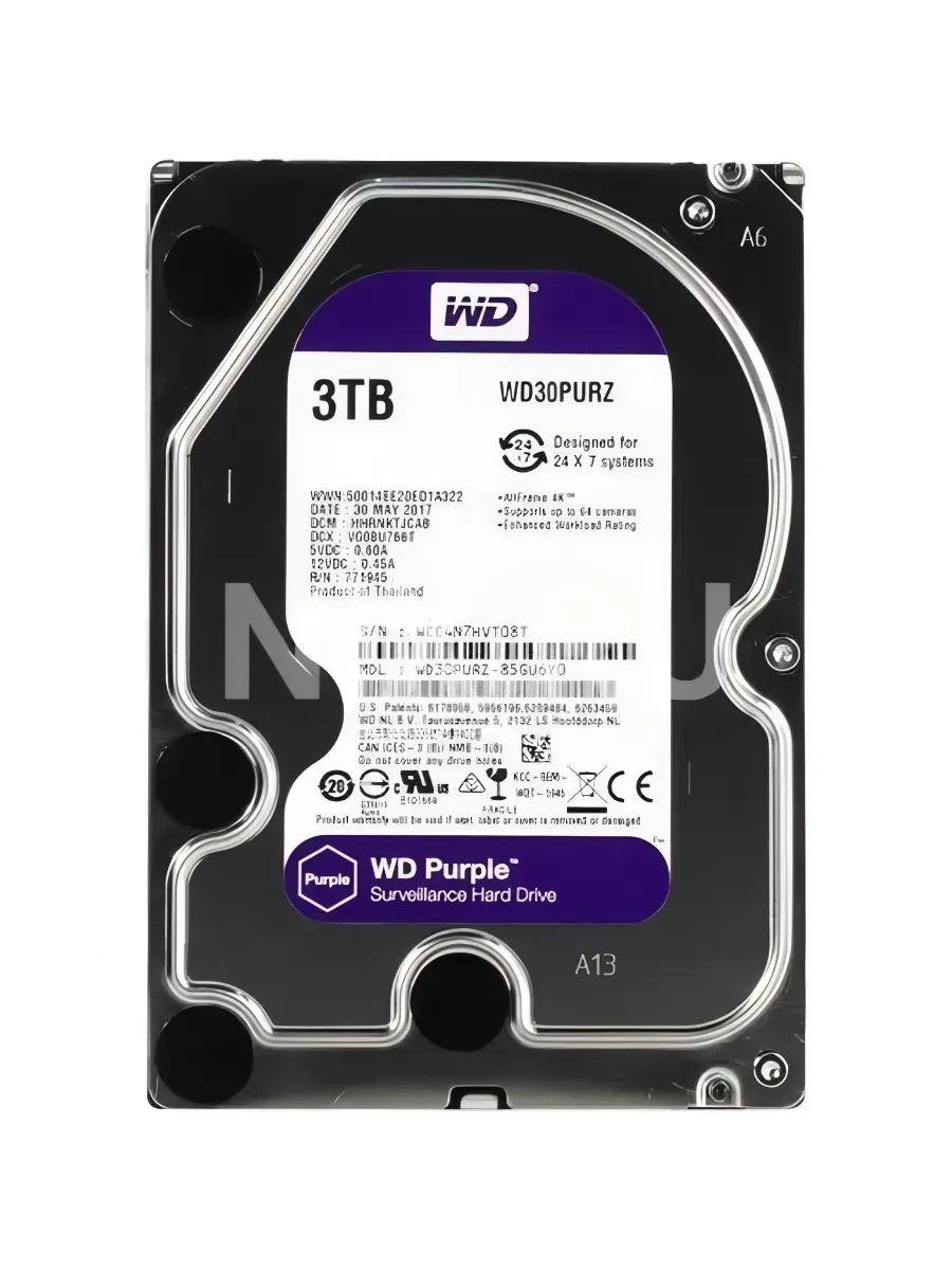 SSD накопитель HDD AV WD Purple (3.5'', 3TB, 128MB, 5400 RPM, SATA 6 Gb/s) — 3