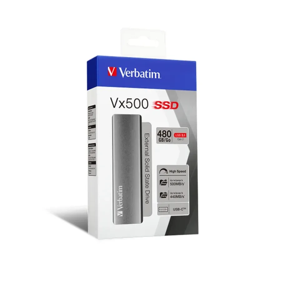 Внешний SSD Verbatim VX500, 480GB, USB-C, серый — 3