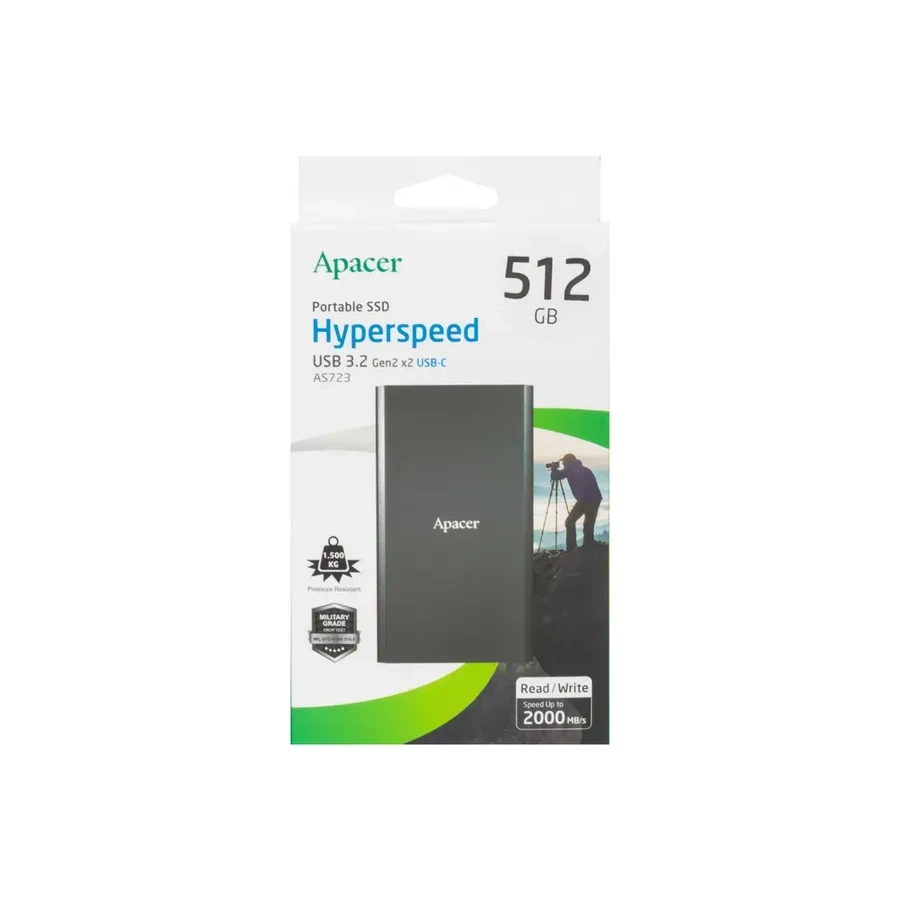 Внешний SSD Apacer AS723, 512GB, USB-C, чёрный — 2
