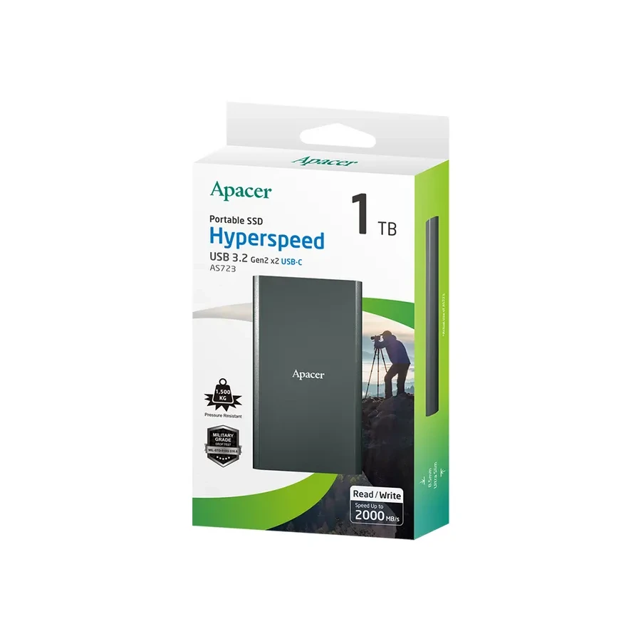 Внешний SSD Apacer AS723, 1TB, USB-C, чёрный — 2
