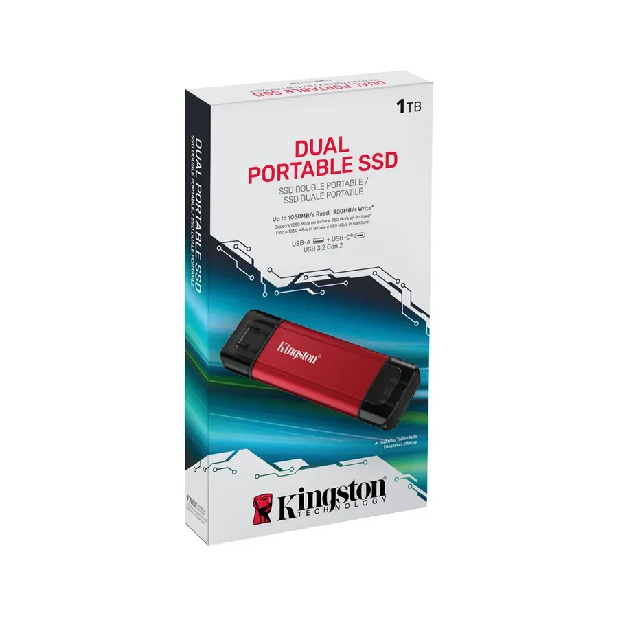Внешний накопитель SSD Kingston Dual Portable, 1TB, Red — 3