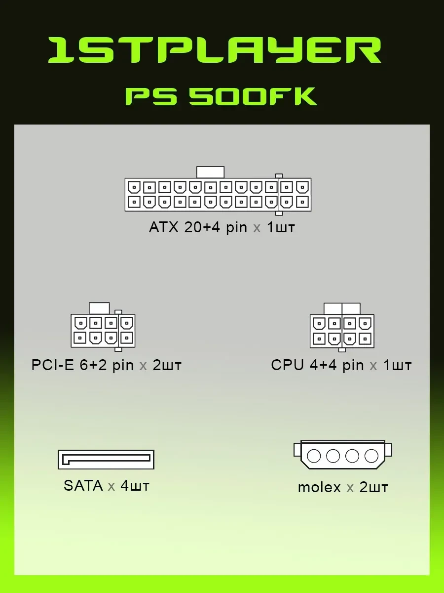 Блок питания 1STPLAYER PS-500FK, 500W, ATX — 2