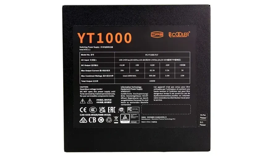 Блок питания PCCooler YT1000, 1000W, PLATINUM, модульный — 4