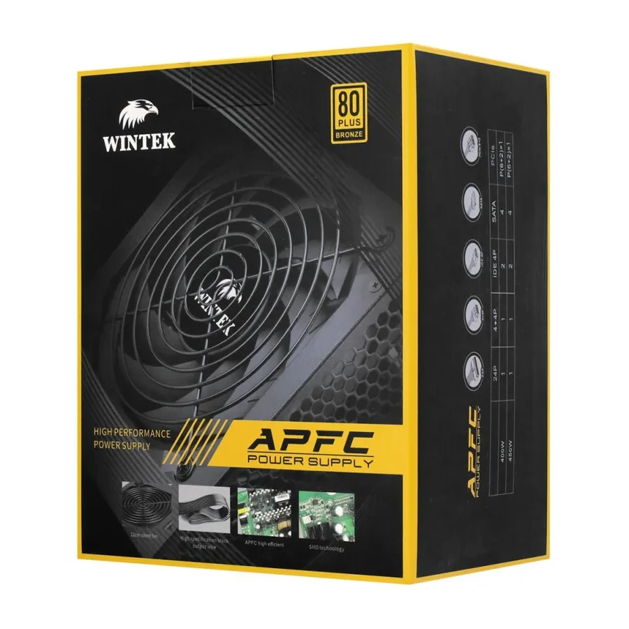Блок питания Wintek WT-450 V2, ATX, 450 Вт, APFC, 80 Plus Bronze, чёрный — 5
