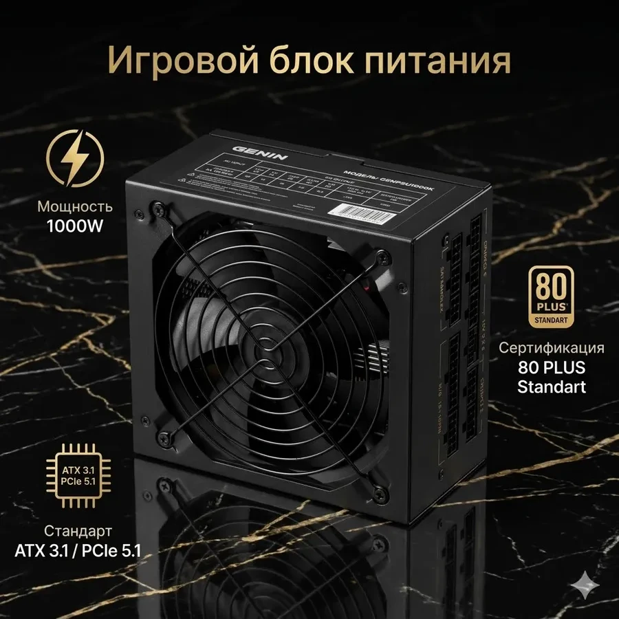 Блок питания GENIN GENPSU1000K Black, 1000W, 120mm fan, 150*160*86mm, ATX 3.0