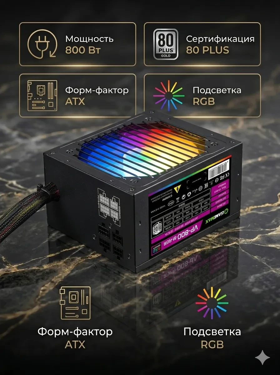 Блок питания Gamemax VP-800-RGB-M, 80+ Bronze