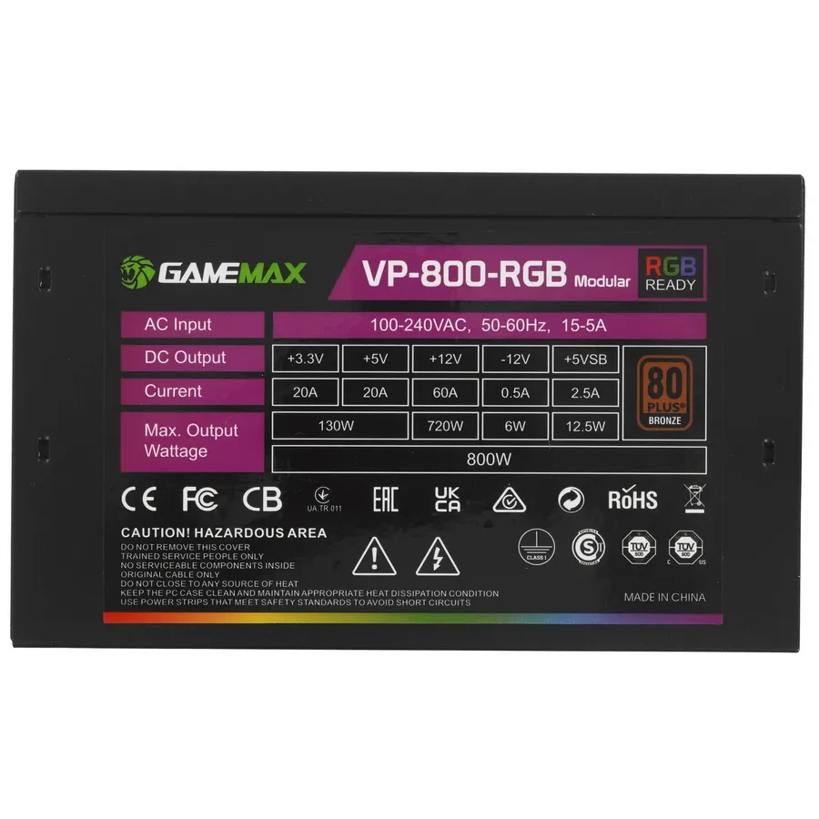 Блок питания Gamemax VP-800-RGB-M, 80+ Bronze — 5