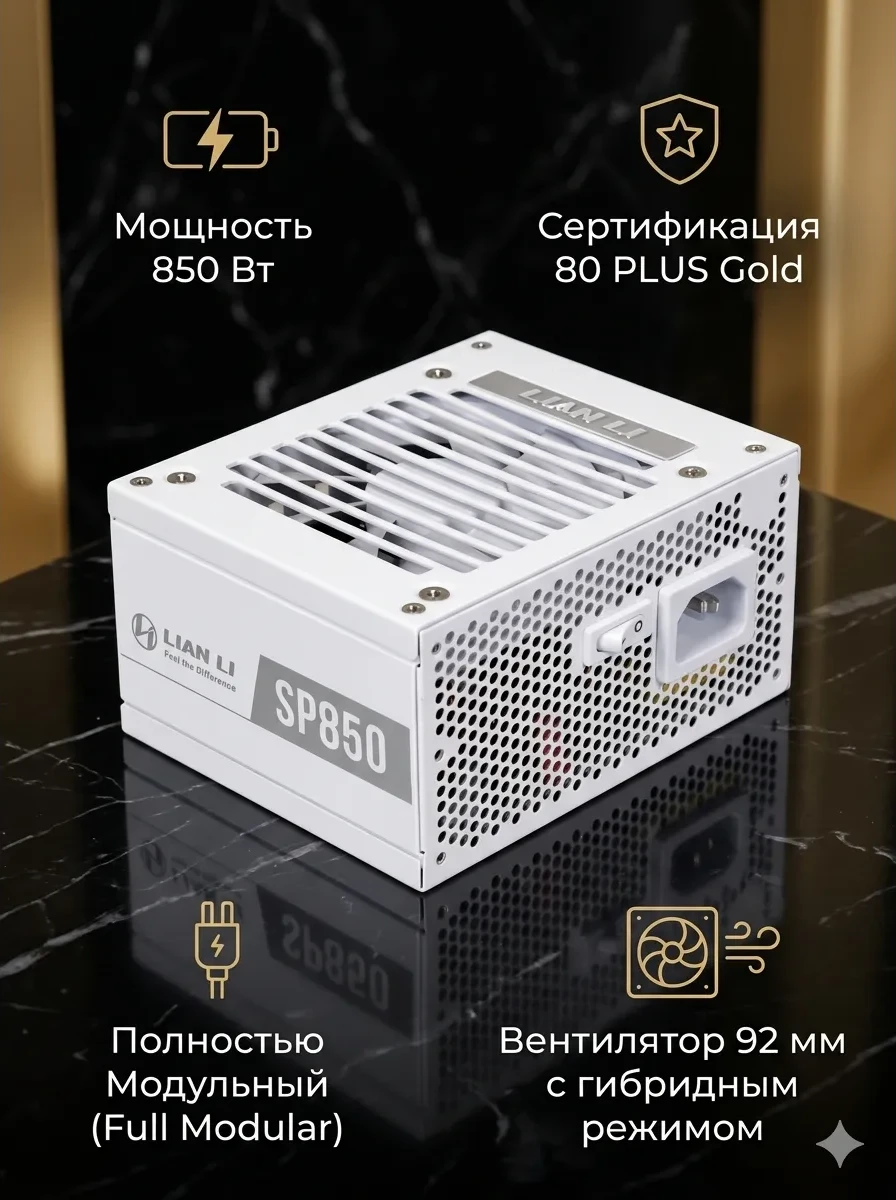 Блок питания Lian Li SP850 V2 GOLD 850W SFX Full Modular, 80+ GOLD G9P.SP0850G.W000.EU White