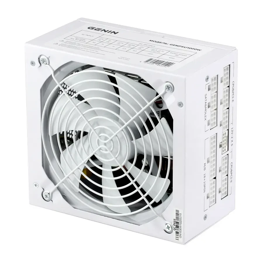 Блок питания GENIN GENPSU1000W White, 1000W, 120mm fan, 150*160*86mm, ATX 3.0 — 2
