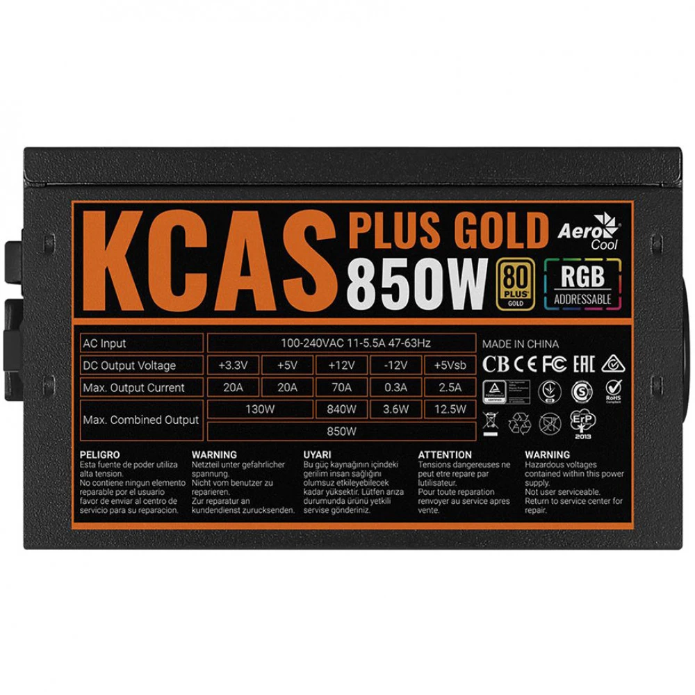 Блок питания ATX 850W AeroCool KCAS Plus Gold 850W RGB — 3
