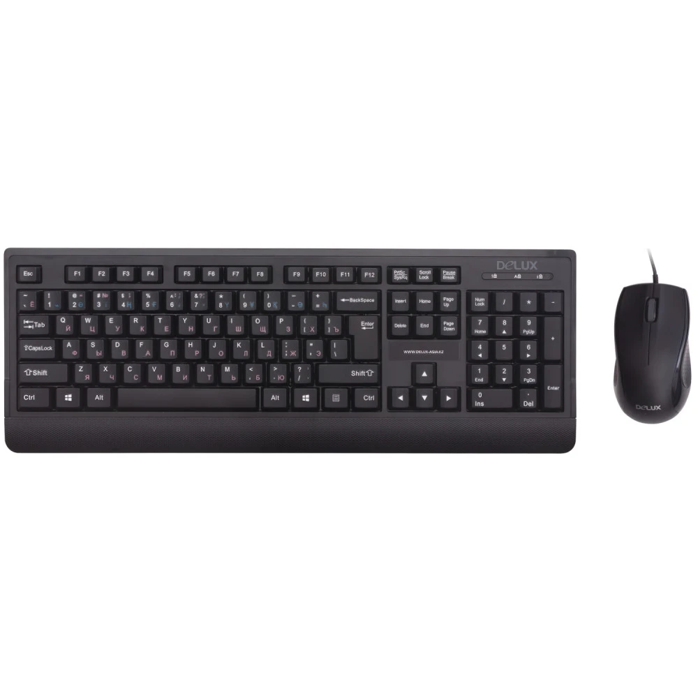 Клавиатура Delux DLD-6075, Black, USB + мышь
