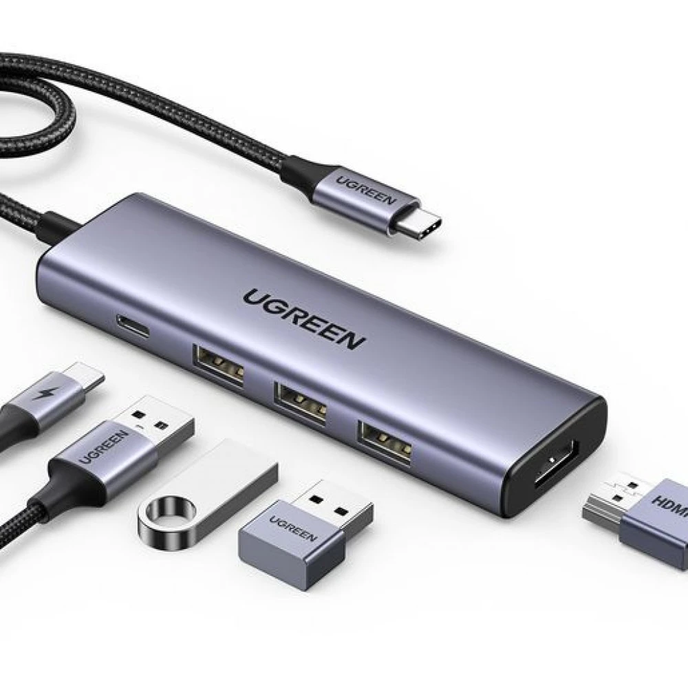 Конвертер Ugreen CM511, USB-C to HDMI+3xUSB 3.0 — 2