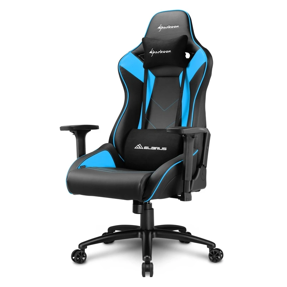 Игровое кресло Sharkoon Elbrus 3 Black/Blue <Синтетическая кожа, Газлифт 4, подлокотник 3D> — 3