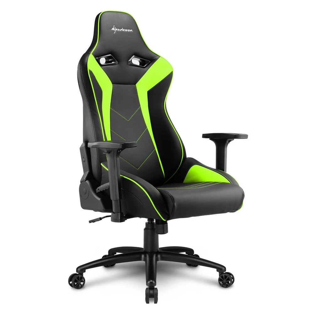 Игровое кресло Sharkoon Elbrus 3 Black/Green <Синтетическая кожа, Газлифт 4, подлокотник 3D> — 2