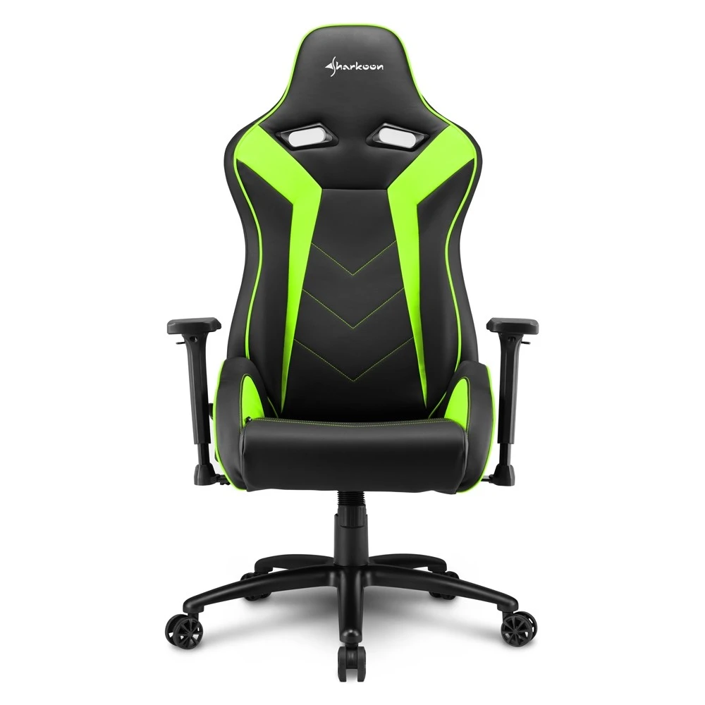 Игровое кресло Sharkoon Elbrus 3 Black/Green <Синтетическая кожа, Газлифт 4, подлокотник 3D> — 3